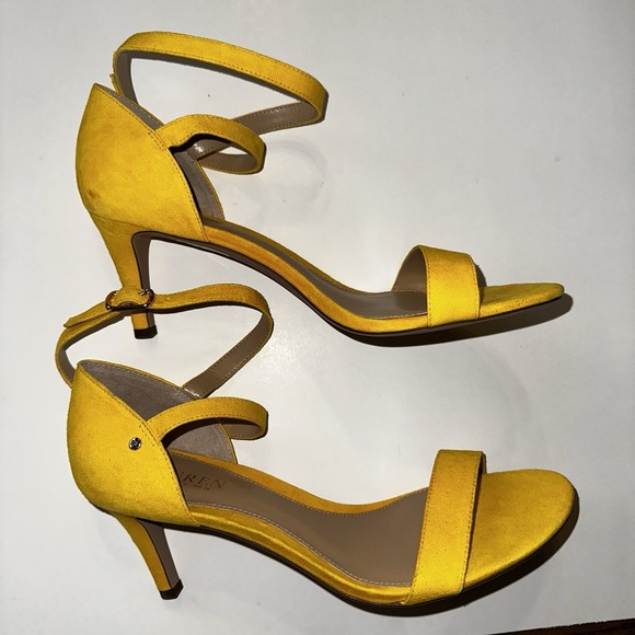 Lauren Ralph Lauren Shoes - Lauren Ralph Lauren Yellow Glinda 3" Heels Leather Ankle Wrap Womens Sz 9.5B *R*
